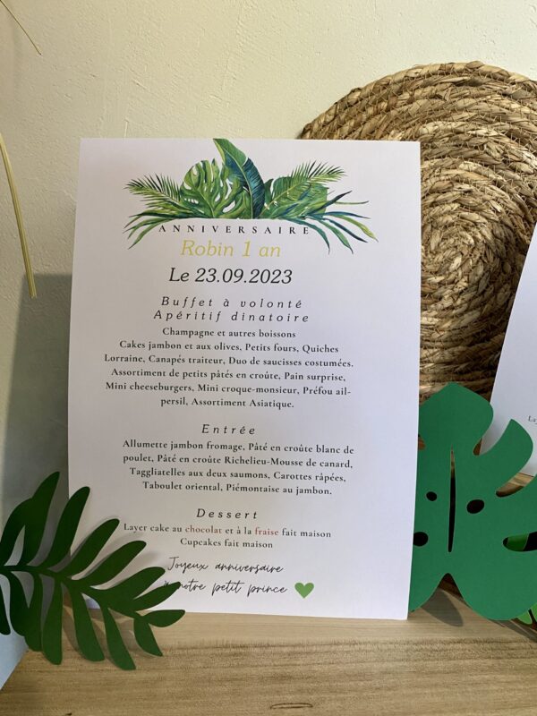 Menu personnalisé - Jungle Tropicale