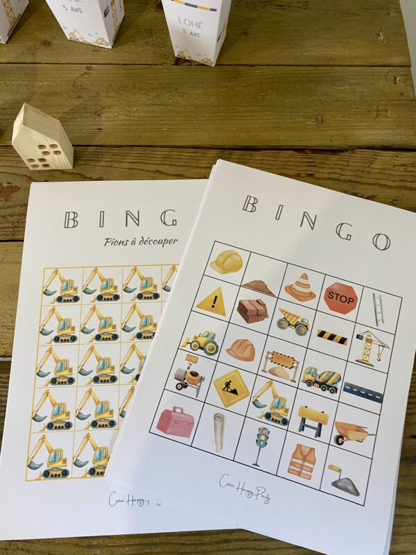 Jeu de Bingo thème chantier pour s'amuser lors d'un anniversaire