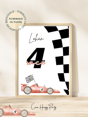 Affiche Personnalisée de Bienvenue - Voiture de course