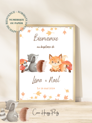 Affiche Personnalisée de Bienvenue - Animaux de la Forêt