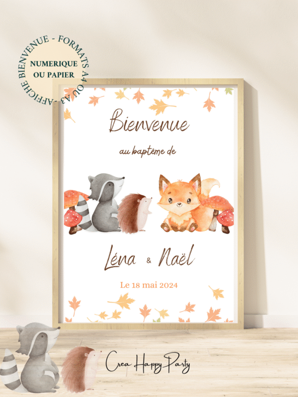 Affiche Personnalisée de Bienvenue - Animaux de la Forêt